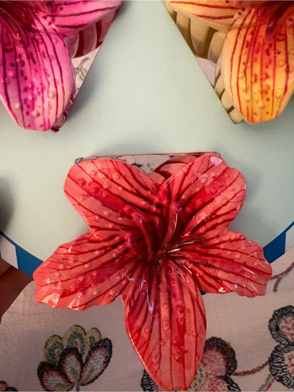 Piper K Floral Hair Clips in Yellow, Pink, and Red-Orange